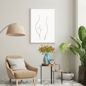 Minimal Naked Woman Body Figure Line Wall Art Digital Drawing A4 Size #3