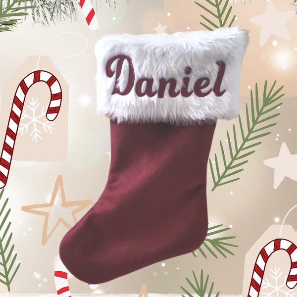 Personalised Christmas Stocking Velvet, Embroidered Christmas Stockings, Christmas Gifts, Christmas Stocking, Large Christmas Stocking