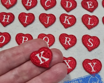 Mini Heart Embroidered Letter Patch: Iron-On/Sew-On (21mm)