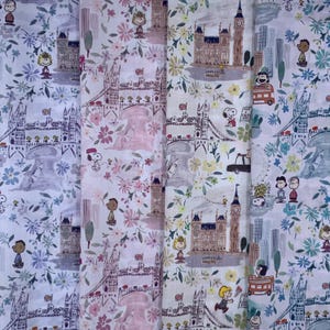 Liberty Tana Lawn Liberty Japan PEANUTS COLLECTION 2025  “London Adventure” Fat16th Snoopy Fabric bundle 4 pieces