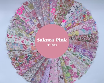 Cuadrados de tela Liberty Japan “Sakura Pink” Tana Lawn – Paquete de 30 piezas, 10 x 10 cm, mezcla de rosas, algodón exclusivo japonés para acolchado.
