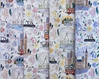 Liberty Tana Lawn Liberty Japan PEANUTS COLLECTION 2024  “London Adventure” FQ Snoopy Fabric bundle 4 pieces