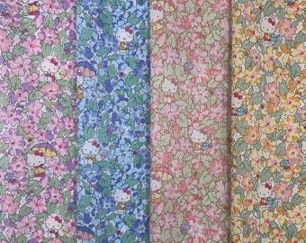 Liberty Tana Lawn Liberty Japan Hello Kitty 50th Anniversary Collection “Primrose Meadow”   Fat16th Fabric bundle 4 pieces