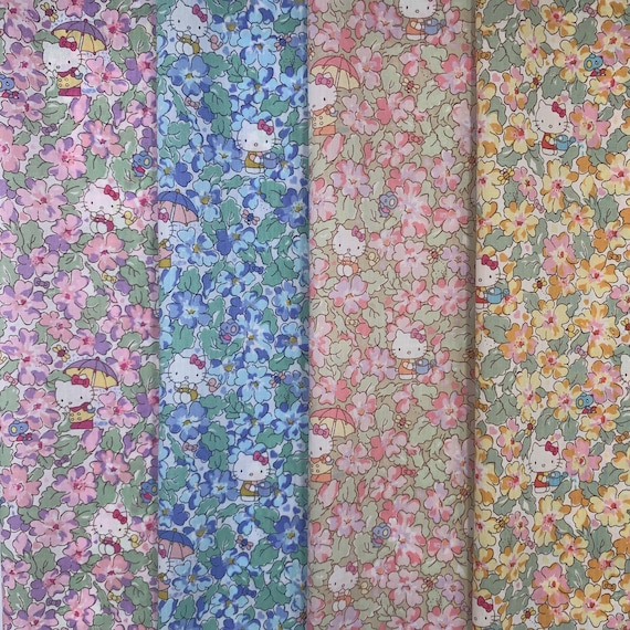 Liberty Tana Lawn Liberty Japan Hello Kitty 50th Anniversary Collection “Primrose Meadow”   Fat16th Fabric bundle 4 pieces