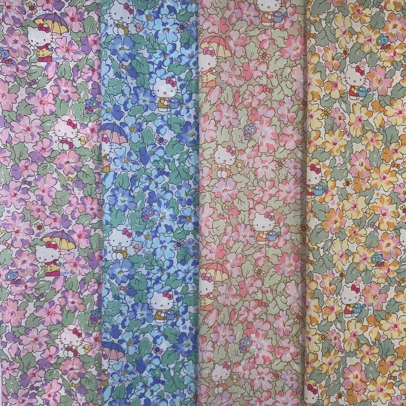 Liberty Tana Lawn Liberty Japan Hello Kitty 50th Anniversary Collection “Primrose Meadow” Fat16th Fabric bundle 4 pieces image 1