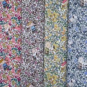 Liberty Tana Lawn Liberty Japan PEANUTS COLLECTION 2025  “Charlie Brown&#39;s Flowers” FQ Snoopy Fabric bundle 4 pieces