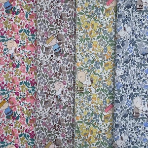 Liberty Tana Lawn Liberty Japan PEANUTS COLLECTION 2025  “Charlie Brown&#39;s Flowers” Fat16th Snoopy Fabric bundle 4 pieces