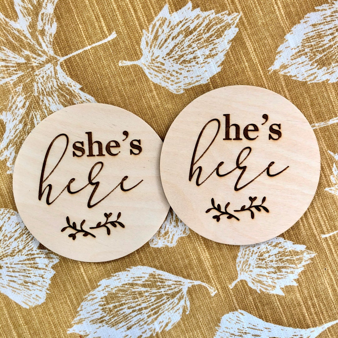 Baby Announcement Sign, He's/she's Here Sign (double-sided), Newborn ...