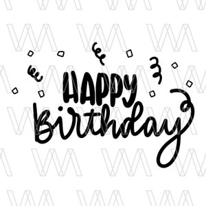 Happy Birthday Confetti SVG , Zwart, Instant Download File, SVG voor Cricut Silhouette, Cutting Files