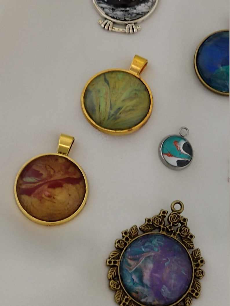Teal Pendant Purple metallic swirl framed in bronze roses