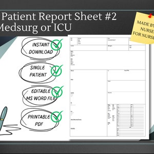 Version #2: ICU nurse RN brain sheet, detailed, editable in microsoft word, ABGs, additional q2h checks sheet included!