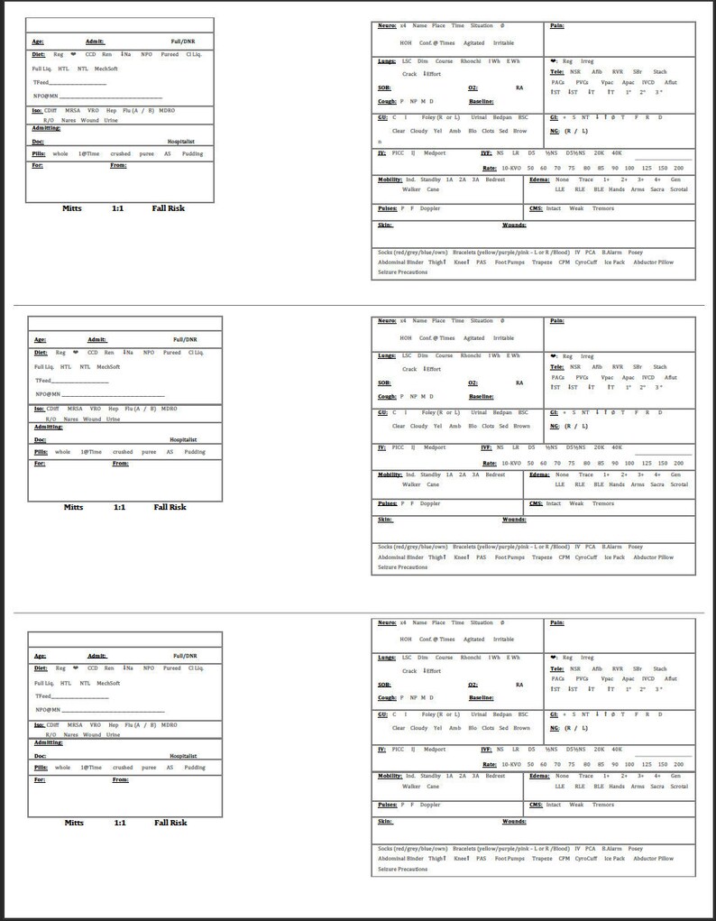 3 Patient Nursing Brain Assessment Sheet | Etsy