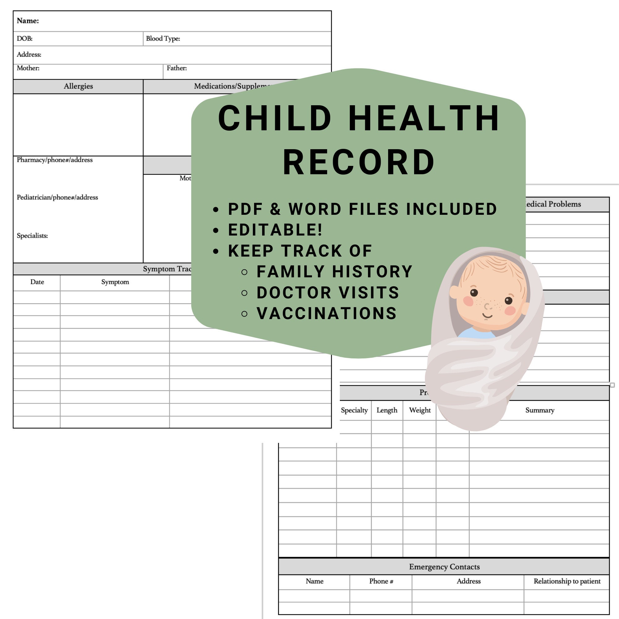 Child / Toddler / Baby / Infant Health Record Medical Tracker Etsy