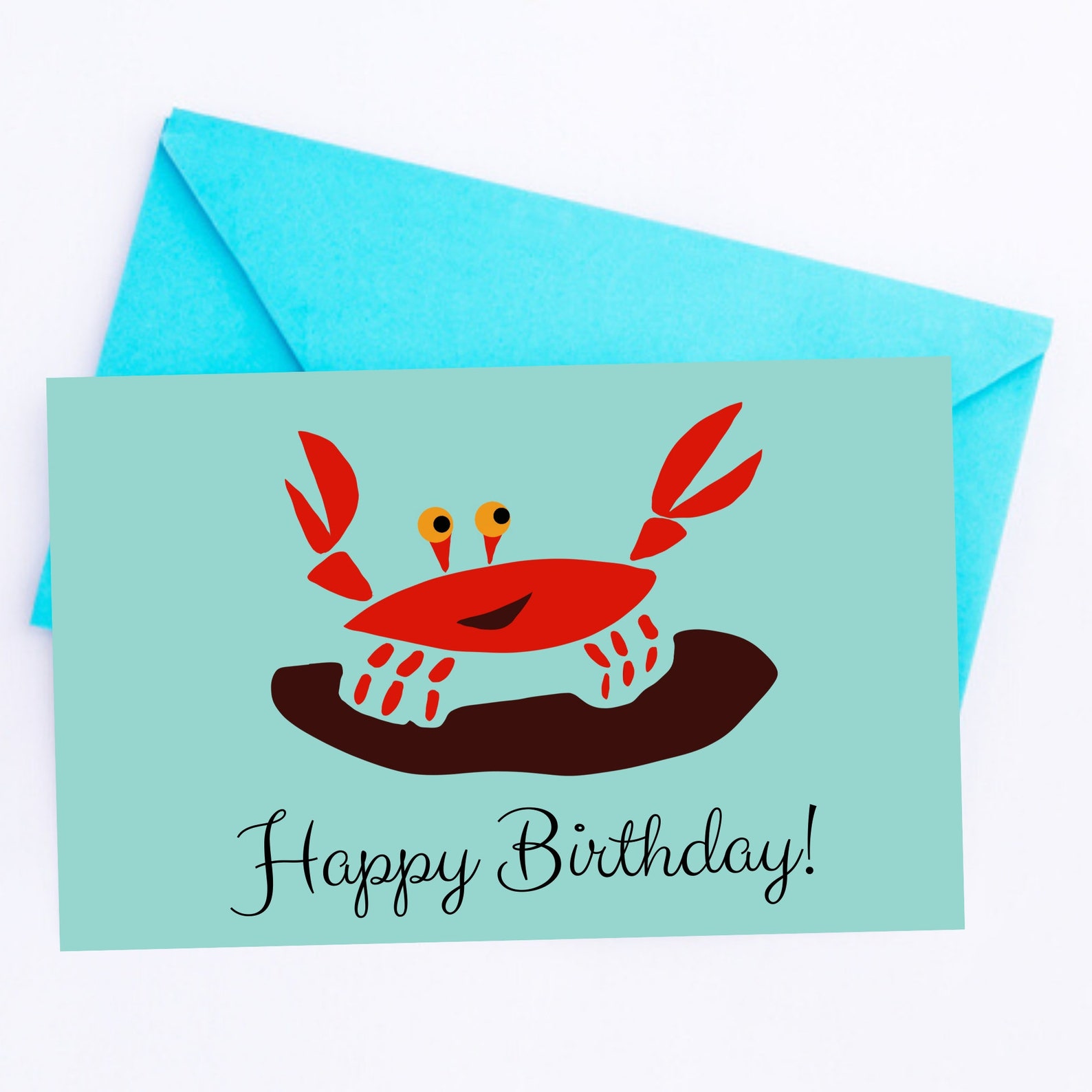 Printable Happy Birthday Crab Greeting Card Cute Digital Etsy