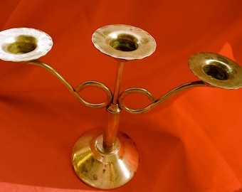 Vintage Brass Three-Arm Candelabra: Ornate Table Centerpiece