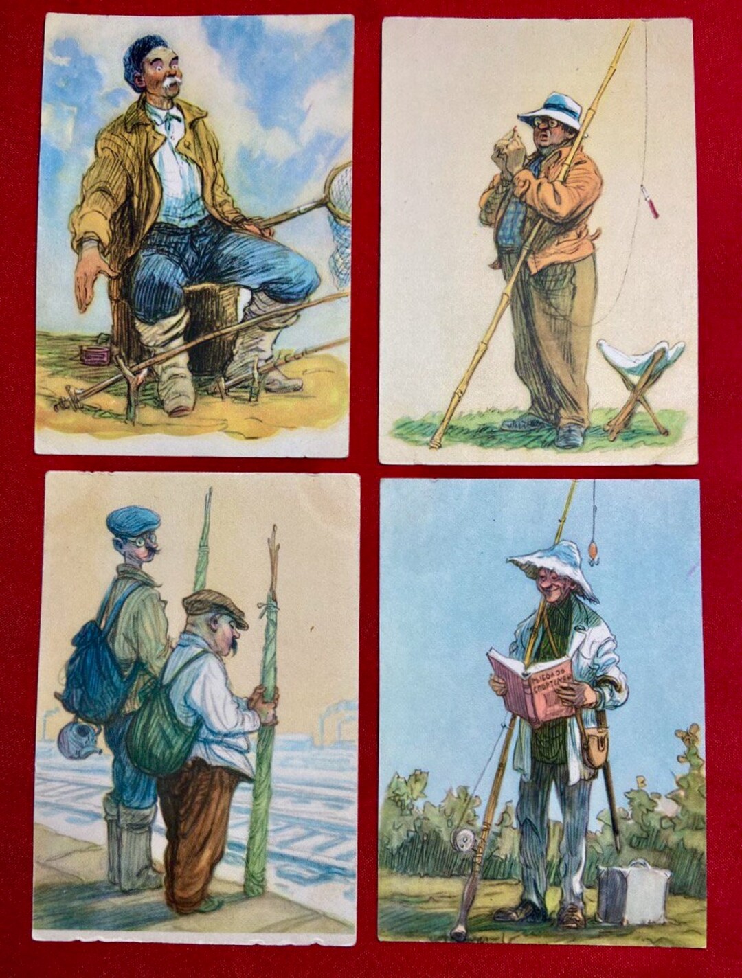Soviet Postcards, Set of 8, Thematic Postcards, Fishing, Rare, Unsigned ...