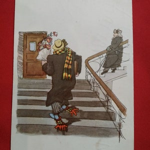 Vintage Sowjetische Postkarte, Kanevsky, UdSSR Postkarte, Streumann, signierte Karte, Marshak, UdSSR, Sowjetische Kunst, Druckkarte, 1963, 60er Jahre