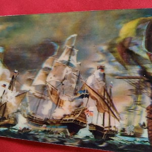 Vintage Postkarte, UDSSR 3D Karte, Lentikular Postkarte, Holographisch, Lenticular Bild, Stereo Foto Karte, Seeschlacht, Vintage Geschenk, 90er Jahre