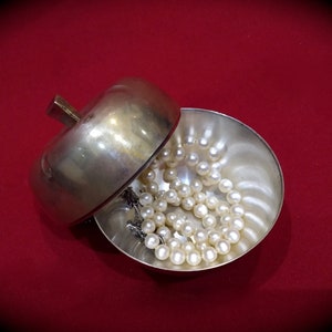 Vintage Brass Apple Trinket Box: 90s Cupronickel Jewelry Container