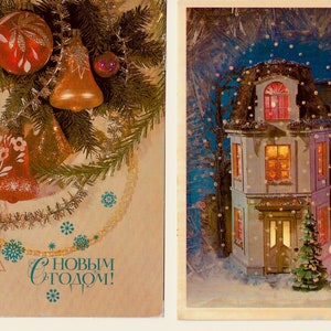 Weihnachtspostkarten, Vintage Grußkarten, 27er Set, druckbare Weihnachtskarten, sowjetische Kunst, sofortiger Download, 1980er Jahre