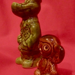 Vintage USSR Faience Figurines: Crocodile Gena and Cheburashka Set