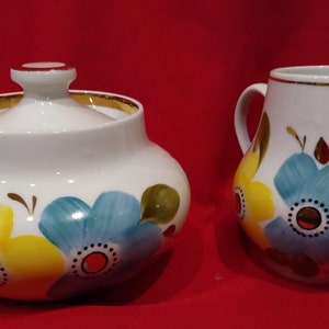 Vintage Baranovka Porcelain Sugar Bowl and Milk Jug Set, Floral Decor