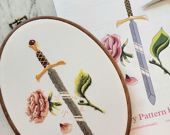 Broderimönster för svärd och ros