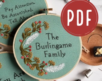 Customizable Beginner Embroidery Pattern With Feather Wreath PDF