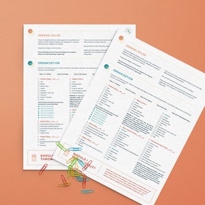May include: A checklist titled "Should I Throw It Out?" with two columns, "General Rules" and "Organization". The checklist includes a list of items to consider when deciding whether to throw something away.