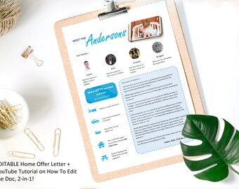 EDITABLE Home Offer Letter Template For Microsoft Word + VIDEO Tutorial On How to Customize Your House Buying Cover Letter, 2-in-1!