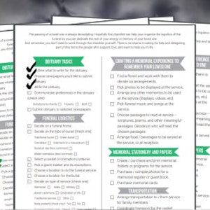 Funeral Checklist - Printable Templated PDF + EDITABLE Word Doc