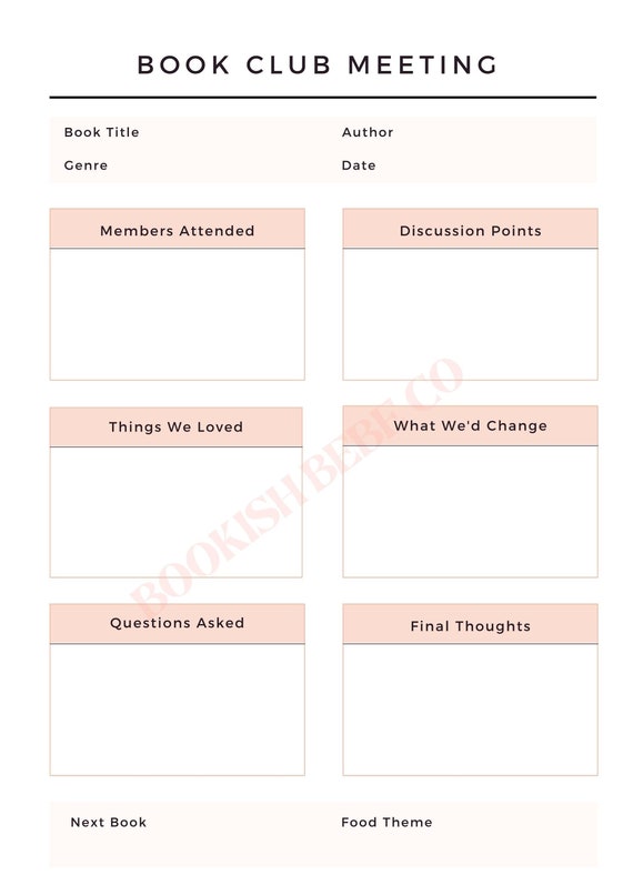 Book Club Meeting Notes Digital Template Minimalistic - Etsy UK