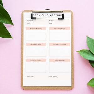 Book Club Meeting Notes Digital Template, Minimalistic, Printable ...