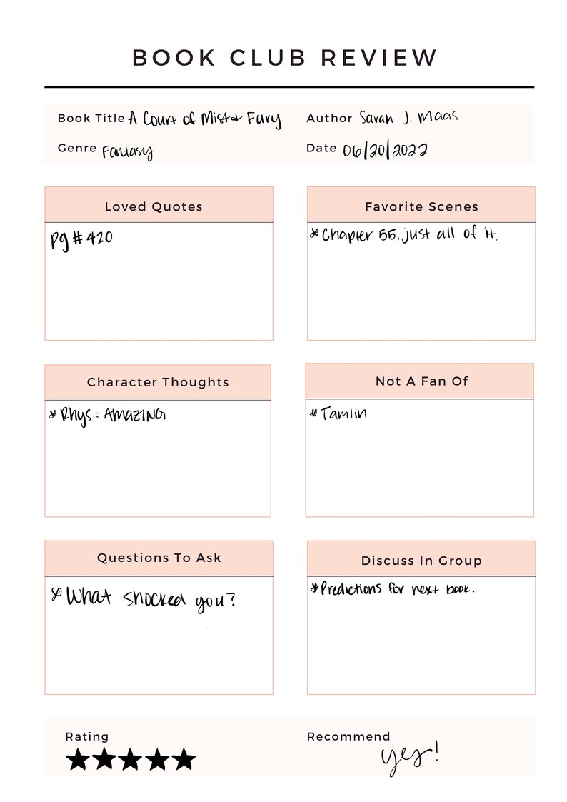 Book Club Review for Members Digital Template Minimalistic Etsy