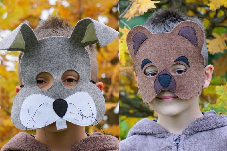 Felt WOODLAND animal masks for pretend play: bear, deer, fox, hedgehog, owl, rabbit, racoon, ladybug, moose, squirrel, wolf image 7
