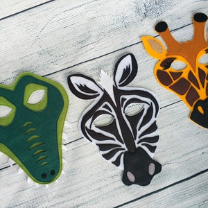 Felt safari animal crocodile, giraffe, monkey, zebra masks for kids