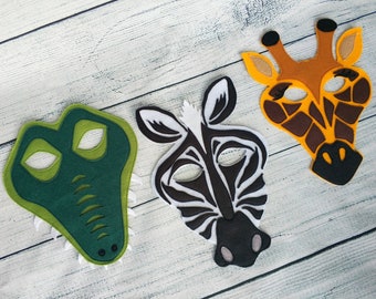 Felt safari animal crocodile, giraffe, monkey, zebra masks for kids