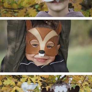 Felt WOODLAND animal masks for pretend play: bear, deer, fox, hedgehog, owl, rabbit, racoon, ladybug, moose, squirrel, wolf image 6