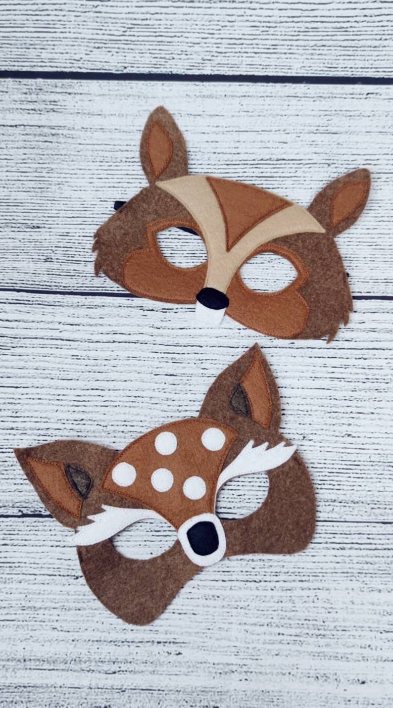 Felt WOODLAND animal masks for pretend play: bear, deer, fox, hedgehog, owl, rabbit, racoon, ladybug, moose, squirrel, wolf image 10