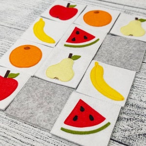 Juego de emparejamiento de cartas de fieltro, juego de tarjetas de memoria, juego de aprender frutas, juego de memoria para niños