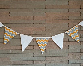 Gray and Yellow Zigzag patterned fabric Nursery Garland Banner