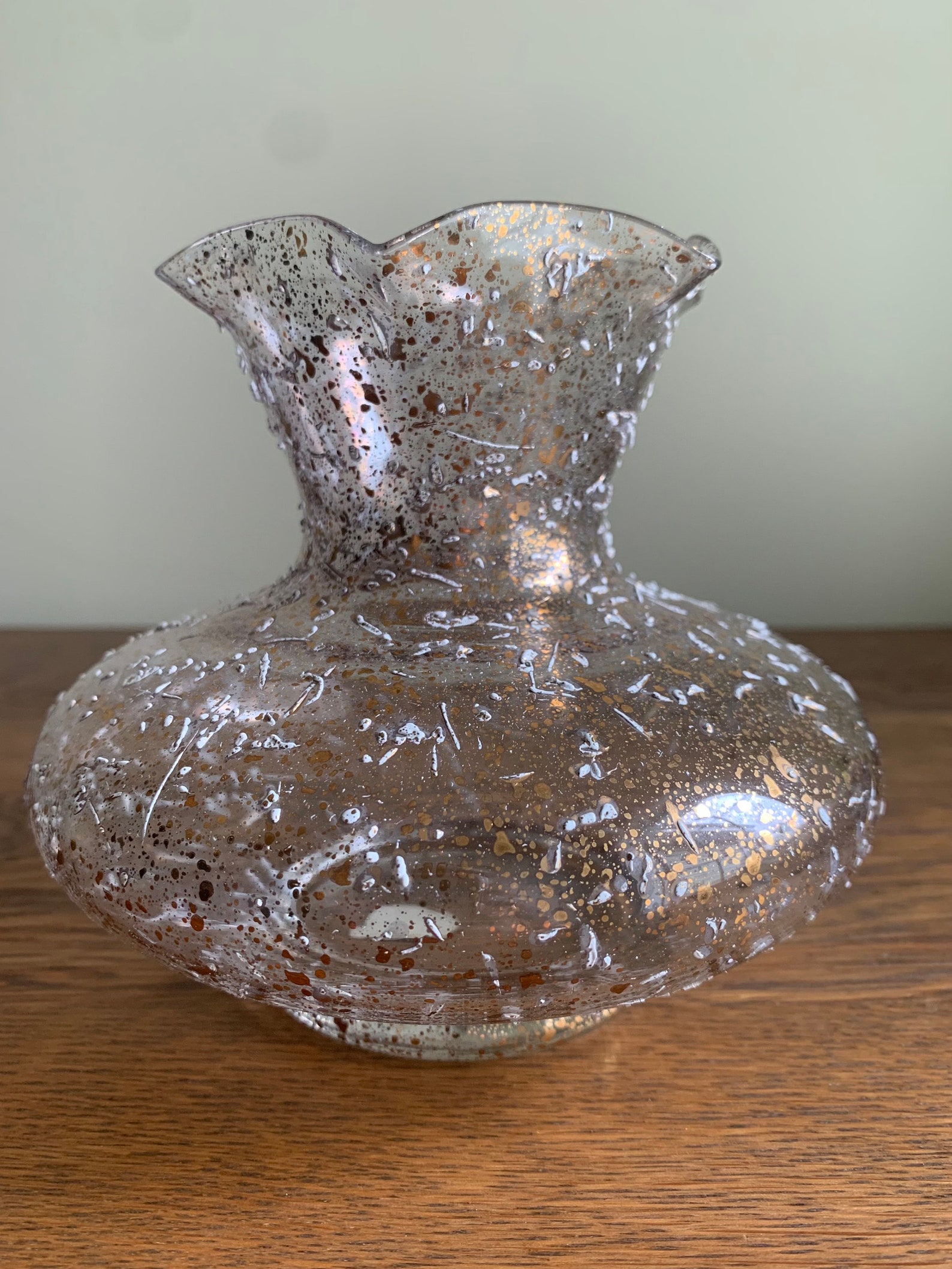 Vintage Gold Fleck Ruffled West Virginia Glass Co. Glass Vase Etsy
