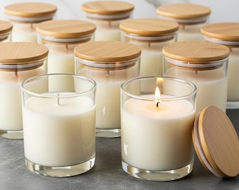 Clear Jar Soy Candles with Bamboo Lids: Bulk Set, Vegan, 8 oz