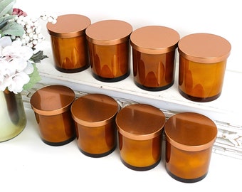 12 Amber 8oz Soy Candles With Rose Gold Metal Lids and Rose Petals, Great for Party Favors Corporate Gifts Wedding or to Sell in Your Shop