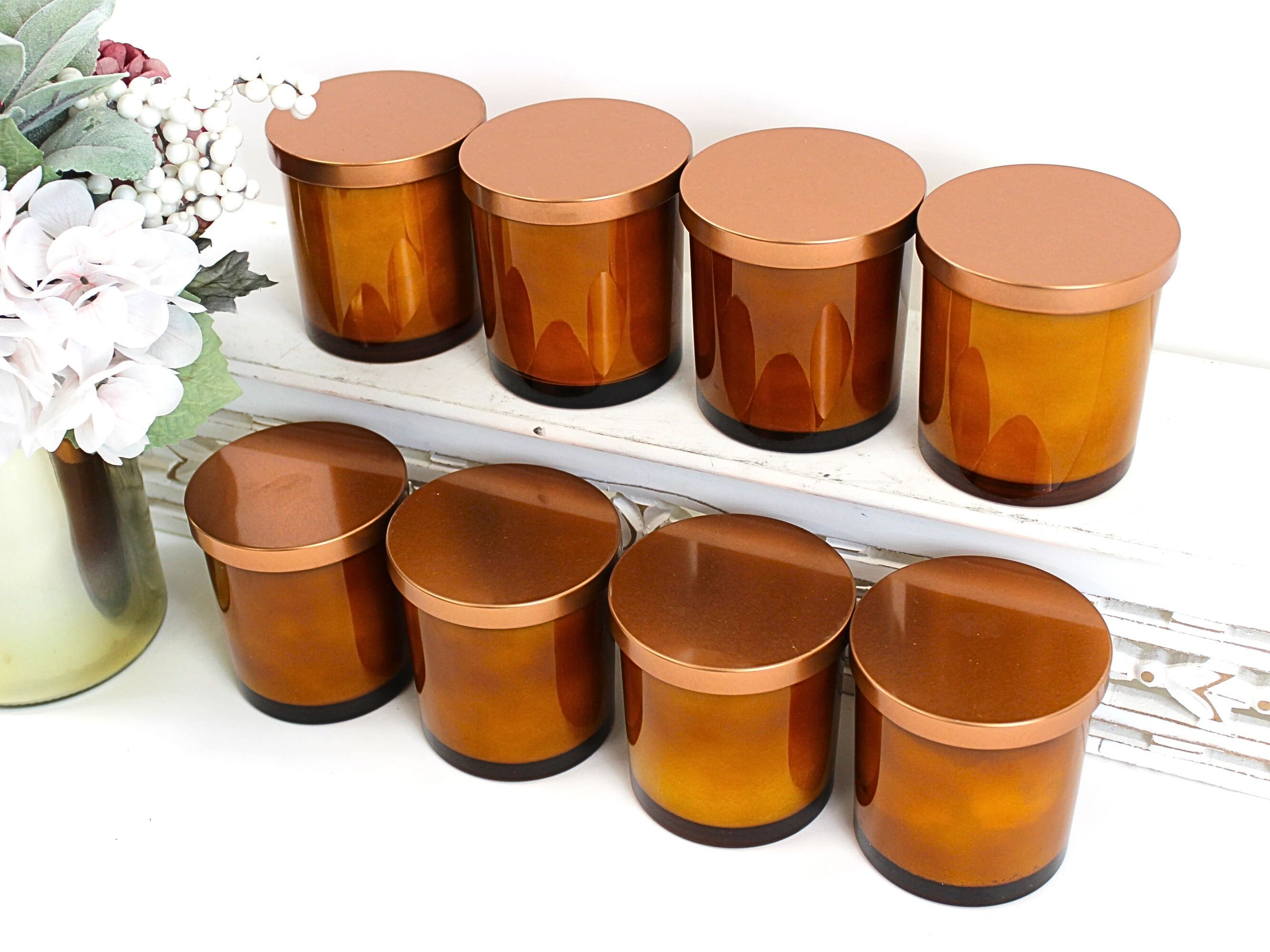 Brown Amber Glass Candle Jar With Wooden Lids