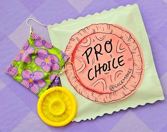 Condom Earrings - PRO-CHOICE Donation Earrings - Purple Flower Design
