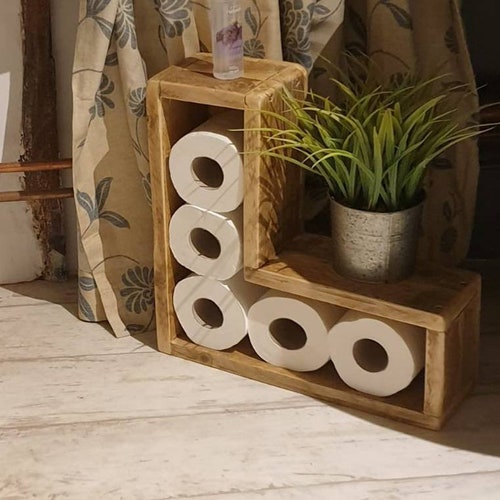 Toilet Paper Holder Wooden Shelf Wc Wall Mount Roll Wood Etsy