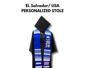 Class of 2024 El Salvador/USA PERSONALIZED Graduation Stole  | Class of 2024 Graduation Stoles