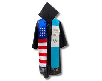 2024 Guatemala/USA Flag Grad Stole  | Class of 2024 Graduation Stoles