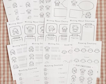 Puede incluir: Hojas de trabajo imprimibles en blanco y negro para enseñar a los niños sobre las emociones. Las hojas de trabajo presentan dibujos simples de niños expresando diferentes emociones, como la felicidad, la tristeza, la ira y el miedo. Las hojas de trabajo incluyen actividades como la coincidencia de emociones, la escritura sobre emociones y el dibujo de emociones.